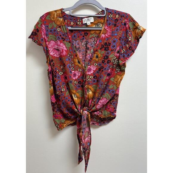 XIX Palms Honolulu Floral Tie Front Crop Top Size 3 - Picture 1 of 3